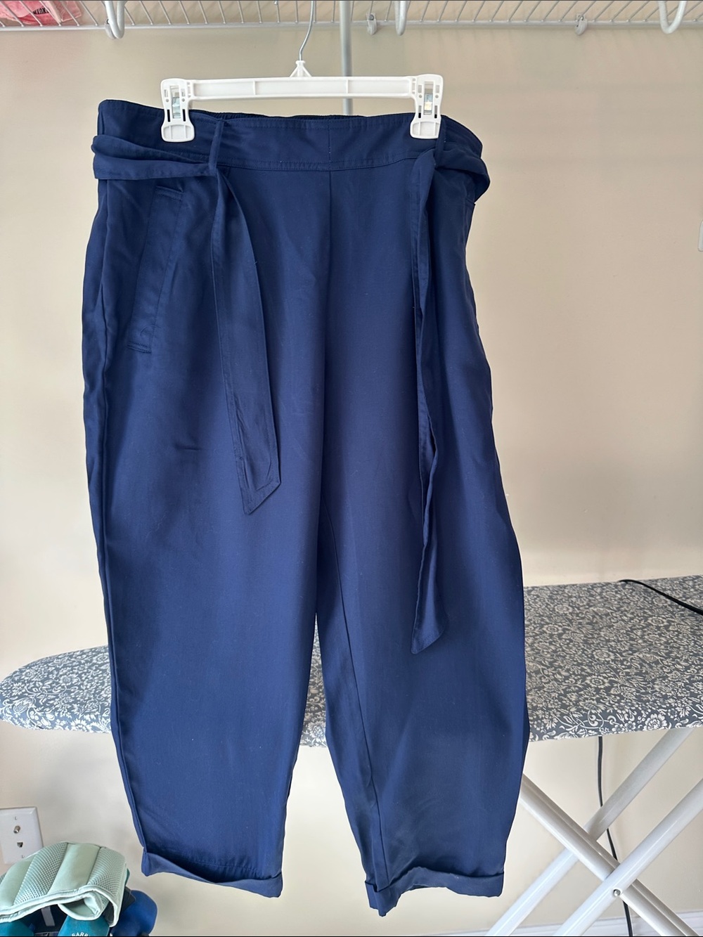 Maison Jules Dark Navy Cropped Tie-Waist Pants